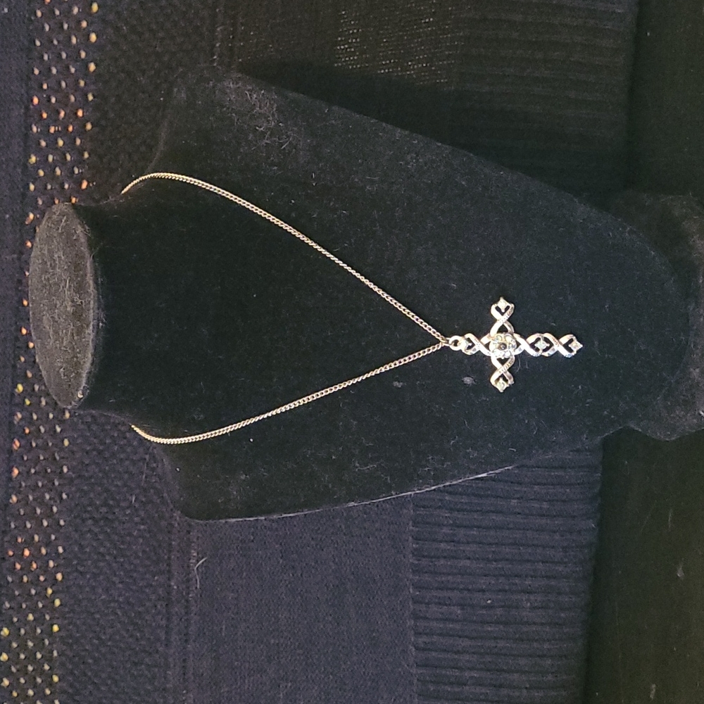 Silver Toned Beautiful Shine Jeweled Cross Necklace